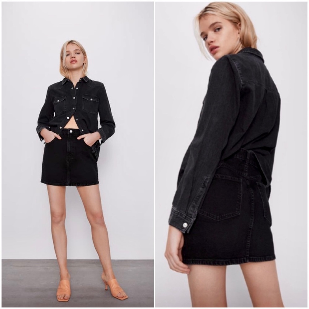 Zara Black Denim Mini Skirt